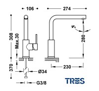 MEDIDAS MONOMANDO COCINA TRES